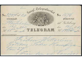 Sweden. Postal documentation. Telegraphic business. Five telegrams 1850–1900s, of which …