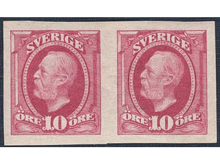 Sweden. Facit 54v1c ★ , 1892 Oscar II 10 öre light carmine, imperf variety in pair. …