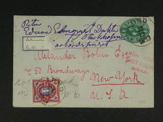 Sweden. Facit 353BB, 351BB cover , 4x5 öre (Block of four) and 2x10 öre on censored air …