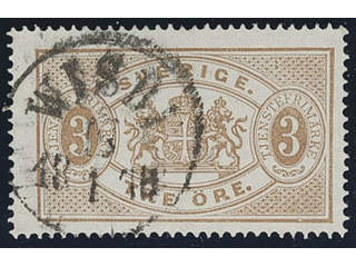 Sweden. Official Facit Tj1c used , 3 öre grey-brown, perf 14. Superb but somewhat …