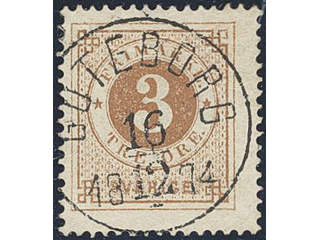 Sweden. Facit 17d used , 3 öre orange-brown on yellowish paper. EXCELLENT cancellation …