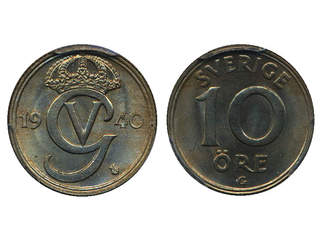 Coins, Sweden. Gustav V, MIS 6a, 10 öre 1940. Graded by PCGS as MS65. 0.