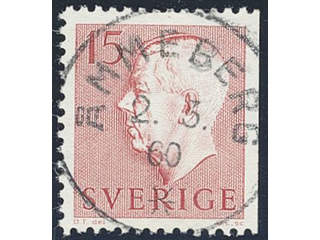 Sweden. Facit 413B used , 1957 Gustaf VI Adolf, type 2 15 öre red, perf on 3 sides. …