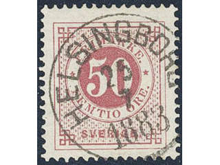 Sweden. Facit 36f used , 50 öre rose-red. EXCELLENT cancellation HELSINGBORG 25.7.1883.