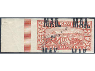 Denmark Schleswig. Facit 14 or Scott 14 ★★ , 1920 Lion and Landscape 10 Mark red imperf …
