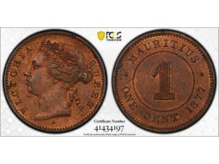 Mauritius Queen Victoria (1837-1901) 1 cent 1877, UNC, PCGS MS64 RB