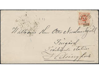 Sweden. Facit 46a on cover, 20 öre dull orange-red on cover of lowest rate to Finland, …