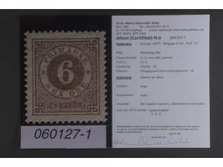 Sweden. Facit 31b ★★, 6 öre reddish lilac. EXCELLENT example. Certificate HOW 5, 5, 4 …