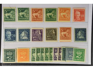 Sweden. ★★ 1920–36. Coil stamps. All different, e.g. F 140A+C, 142Ecc, 143Acc, 147, …