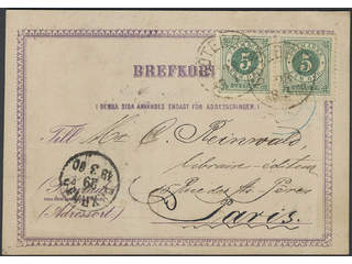 Sweden. Facit 30 on cover, 2×5 öre on early postcard sent from GÖTEBORG 28.3.1880 to …