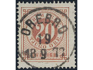 Sweden, Sverige, Sverige, Sverige. Facit 23b used, 20/20 öre red on pale orange. …