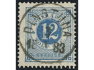 Sweden. Facit 32 used , 12 öre blue. EXCELLENT cancellation DINGTUNA 3.1.1883.