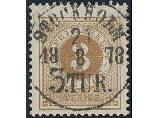 Sweden, Sverige, Sverige, Sverige. Facit 28a used, 3 öre yellowish orange-brown. …