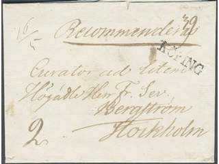 Sweden. U county. KÖPING, straight postmark. Registered cover sent to Stockholm.
