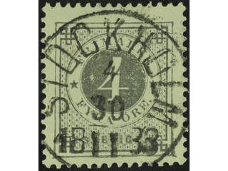 Sweden. Facit 29c1 used , 4 öre dark grey on white paper. EXCELLENT canncellation …