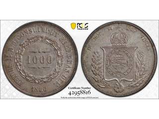 Brazil Pedro II (1831-1889) 1000 reis 1860, XF-UNC, PCGS MS62