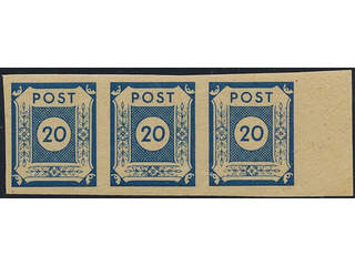 Germany, Soviet zone. Michel 54aG ★★, 1945 Numeral 20 pf blue, print on gum side. Very …