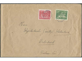 Sweden. Facit 199, 212 cover , 10+20 öre on 2-fold cover sent from UPPSALA 1 to Edsbruk.