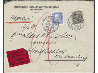Sweden. Facit 192, 183b on cover, 25+50 öre on beautiful special delivery cover sent …