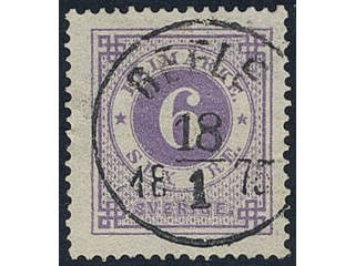 Sweden, Sverige, Sverige, Sverige. Facit 20d used, 6 öre bluish lilac smooth print. …