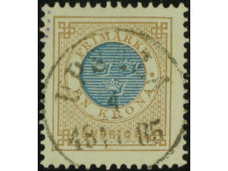 Sweden. Facit 38f–g used , 1 Krona yellow-brown/blue. EXCELLENT cancellation UPSALA …