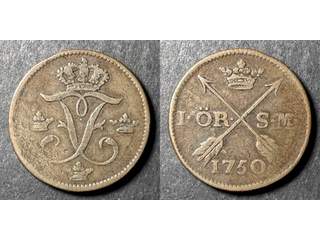 Sverige Fredrik I (1720-1751) 1 öre 1750, 1/1+ Stor 0:a i årtal
