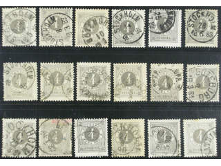 Sweden. Facit 29 used , 4 öre grey, eighteen used copies. Shades, varieties, …