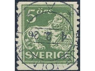 Sweden. Facit 143Acz used , 5 öre yellowish green vertical perf 9 type II with inverted …