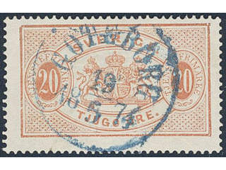 Sweden. Official Facit Tj6b used , 20 öre orange-red, perf 14. Superb cancellation …