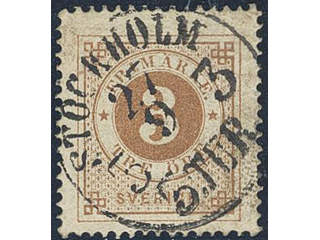 Sweden. Facit 17d used , 3 öre orange-brown on yellowish paper. Superb cancellation …