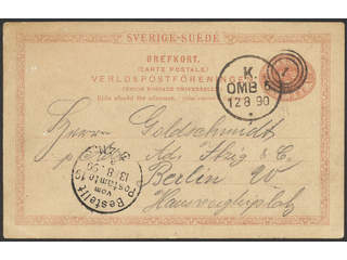 Sweden. Facit bKe13. DENMARK. Postcard 10 öre sent to Germany, cancelled with only …