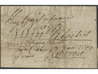 Sweden. Crown post. Letter dated "Hushagen den 13 jan: 1844", with crown coil and …