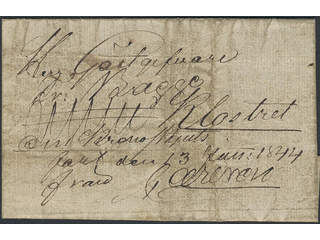 Sweden. Crown post. Letter dated "Hushagen den 13 jan: 1844", with crown coil and …