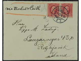 Sweden. Facit 54 cover , 1891 Oscar II 10 öre red in pair (one defective stamp) on cover …