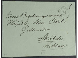 Sweden. M county. HELSINGBORG 24.1.1833, arc postmark. Type 1 on cover sent to Skövde. …