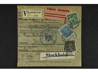 Sweden. Facit 143A, 169, 173 cover , 5+110+140 öre on address card for insured parcel …