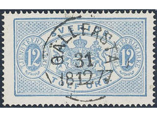 Sweden. Official Facit Tj5 used , 12 öre blue, perf 14. EXCELLENT cancellation GÄLLERSTA …