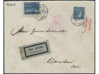 Sweden. Air mail cover Facit 183, 231 , 10+25 öre på luftpostbrev sänt från GÄVLE 1 …