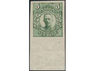 Sweden. Facit 75P (★), Proof, 5 öre green on white paper with wm crown, with sheet …
