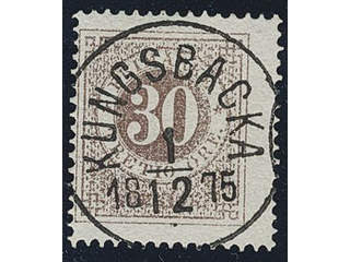 Sweden. Facit 25h used , 30 öre greyish brown. EXCELLENT cancellation KUNGSBACKA …