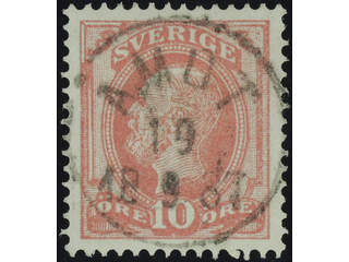 Sweden. Facit 45a used , 1886 Oscar II with posthorn on back 10 öre dull violet-carmine. …