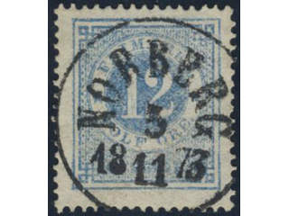 Sweden. Facit 21j used, 12 öre pale blue. EXCELLENT cancellation NORBERG 3.11.1873. …