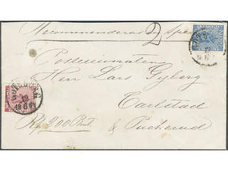 Sweden. Facit 12, 9 on cover, 12+50 öre on insured cover sent from GÖTEBORG 12.6.1864 to …