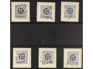 Sweden. Facit 32d used , 12 öre dark blue clean distinct print. Six used copies. (6). …
