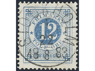 Sweden. Facit 32f used , 12 öre light clear blue. EXCELLENT cancellation STOCKHOLM …