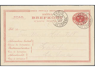 Sweden. Postal stationery, Double postcard, Facit bKd3, Response card sent from PARIS …
