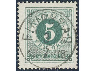 Sweden. Facit 19h used , 5 öre dull bluish green, unclean colour. EXCELLENT cancellation …