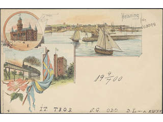 Sweden. PostcardGruss Aus. Helsingborg, "Helsning från", addressed and dated "9/7 1900", …