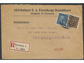 Sweden. Facit 161, 185 cover , 30+45 öre on registered cover sent from STOCKHOLM 3 …