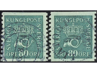 Sweden. Facit 165cxz, cz used , 80 öre blue-green with watermark lines + KPV and …